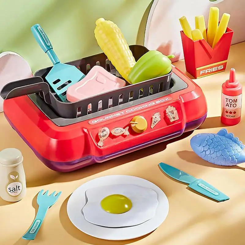 Gourmet Cooking Box Toy Toddler Pretend Play Kitchen Toy With Cookware Steam Pot Toy Cutlery Cut Play Food Kitchen Toy Accessory