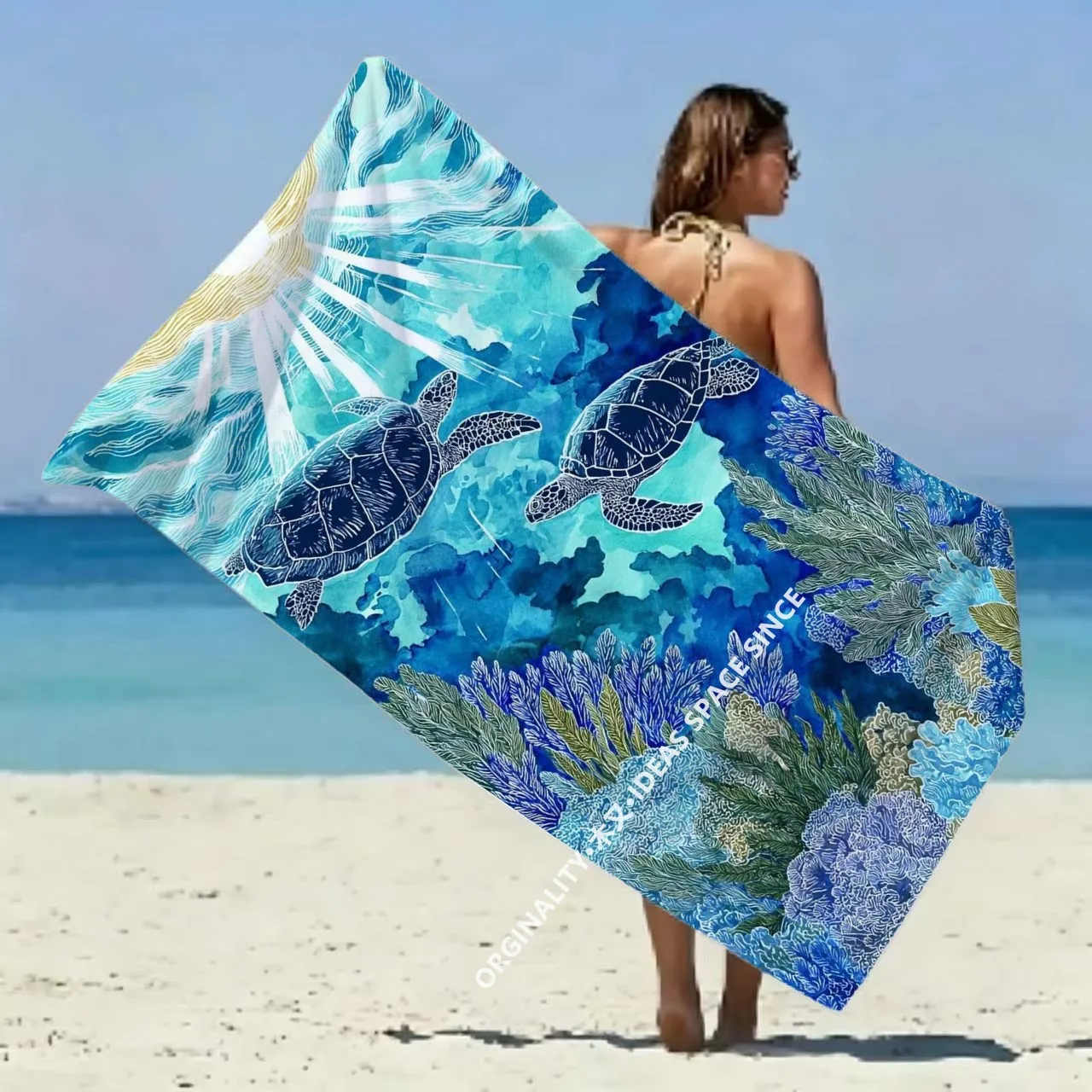 Sea Turtle Coral Beach Towel Patterned Sunscreen And Windproof Suitable For Swimming Pool Camping Travel