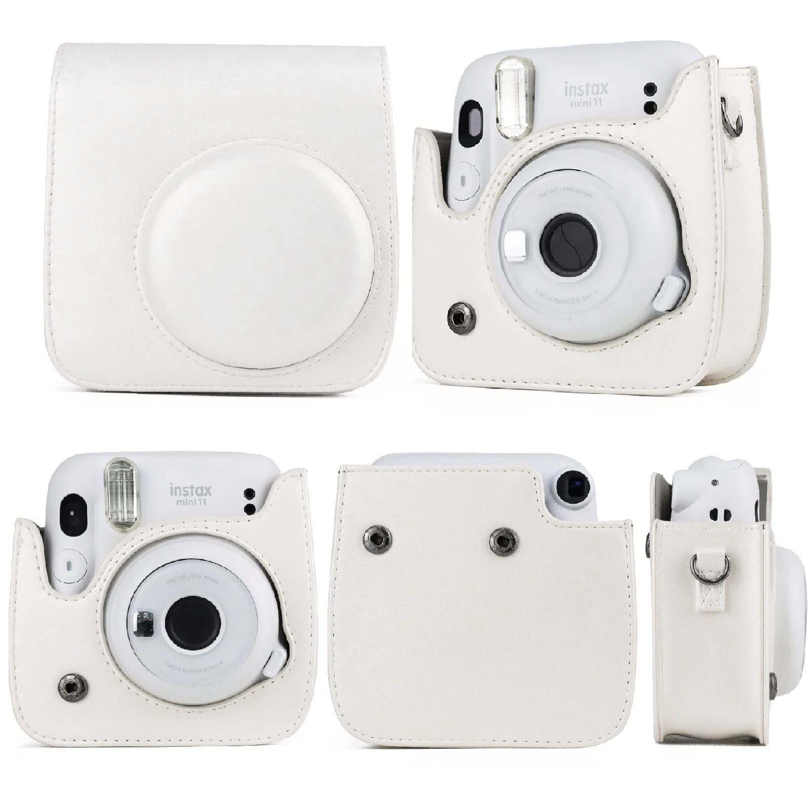 Custodia in pelle per fotocamera a corpo intero tinta unita con cinturino per FUJIFILM Instax mini 11