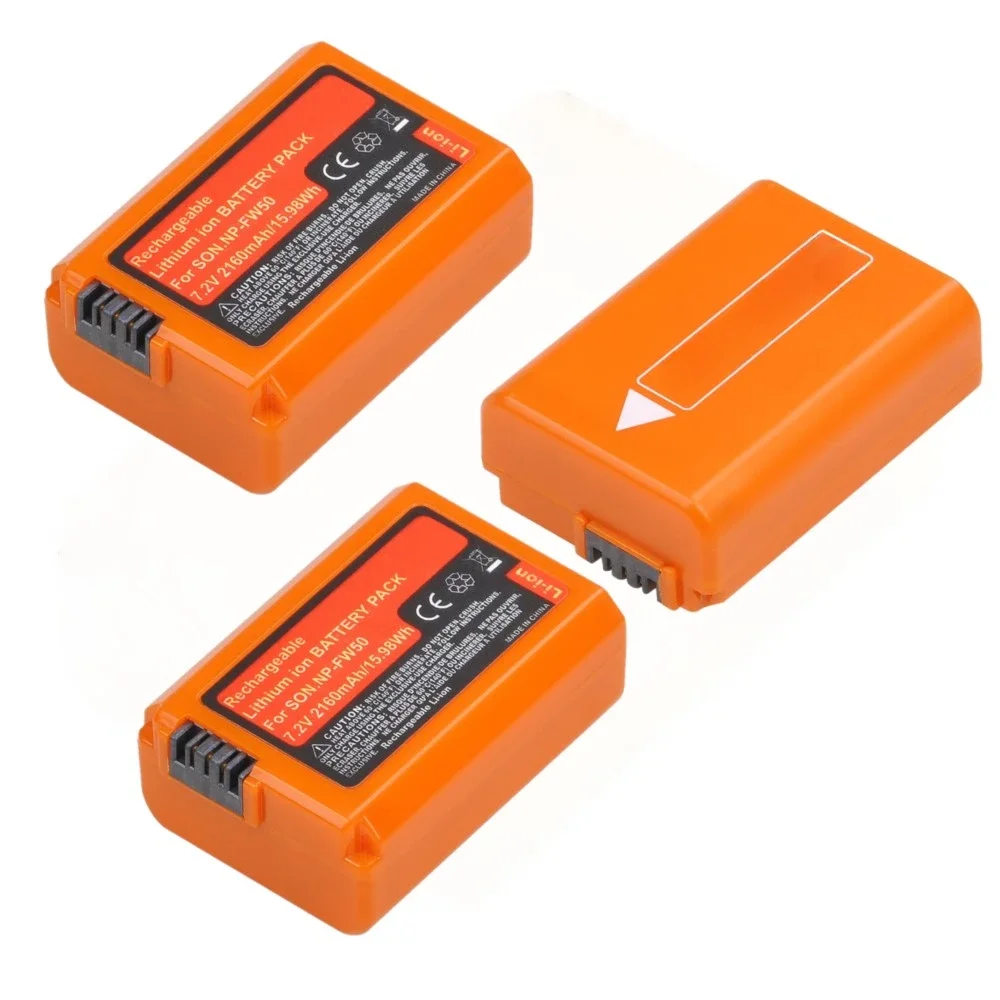 2160mAh Orange NP-FW50 NP FW50 Battery For Sony Alpha A6500 A6300 A6000 A5000 A3000 NEX-3 A7 A7M2 A7R 7SM2 7M2 A33 A35 A37 A55