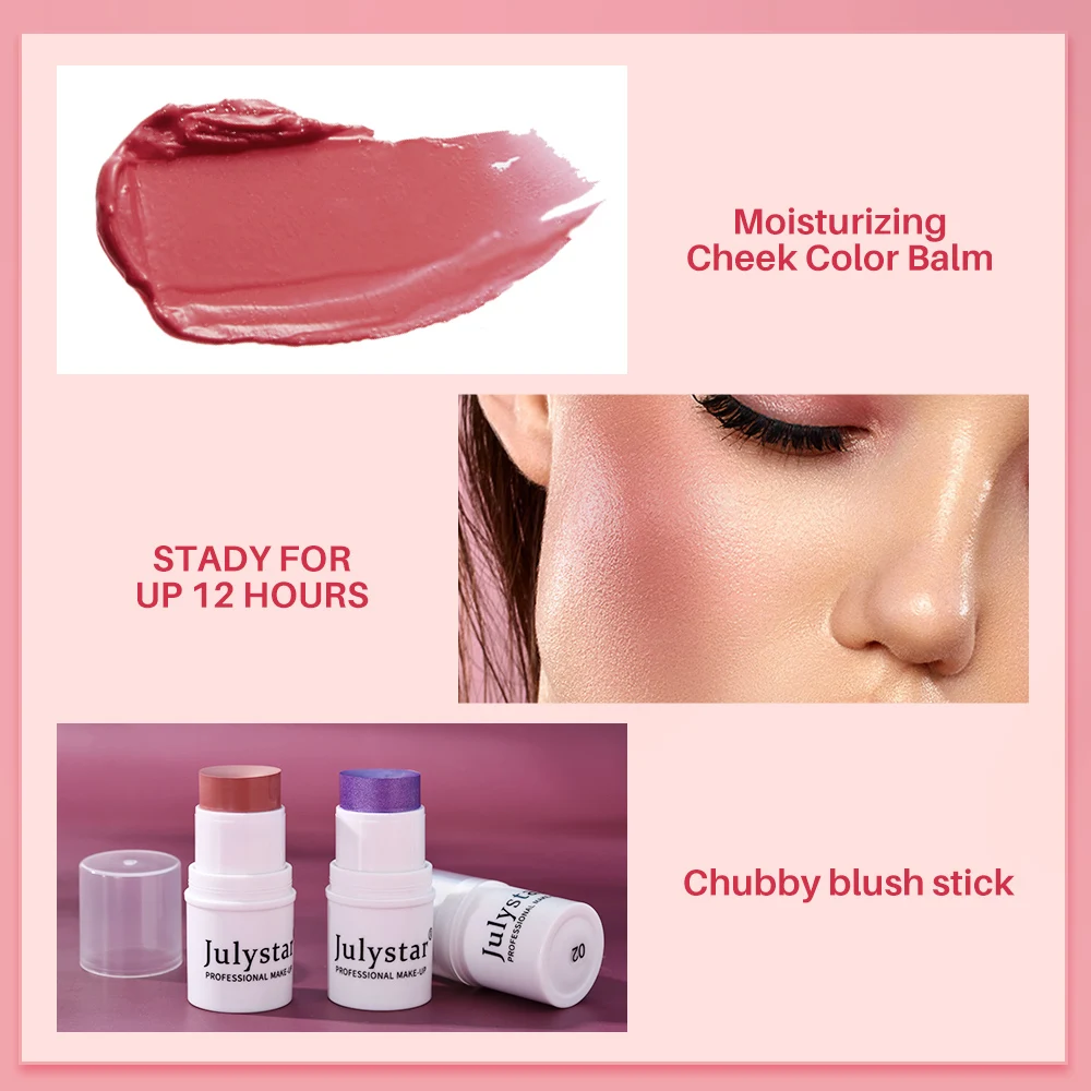 6-Color Lazy Person's Highlight Contour Blush Single Color Matte Blush Stick Pearlized Blush Cream High Light Contour Blush