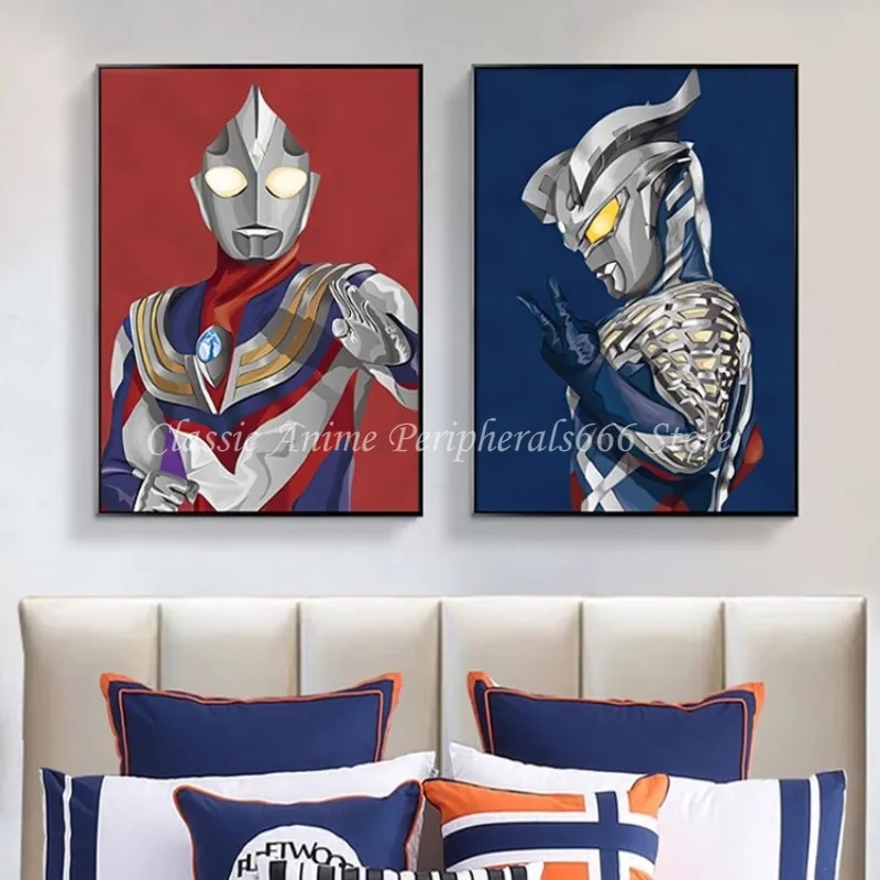Decorative Painting of Boy\'s Bedroom, Ultraman Hanging Cartoon, Kid\'s Room, Digasiro Mural, Minimalist Study, Bedside Painting