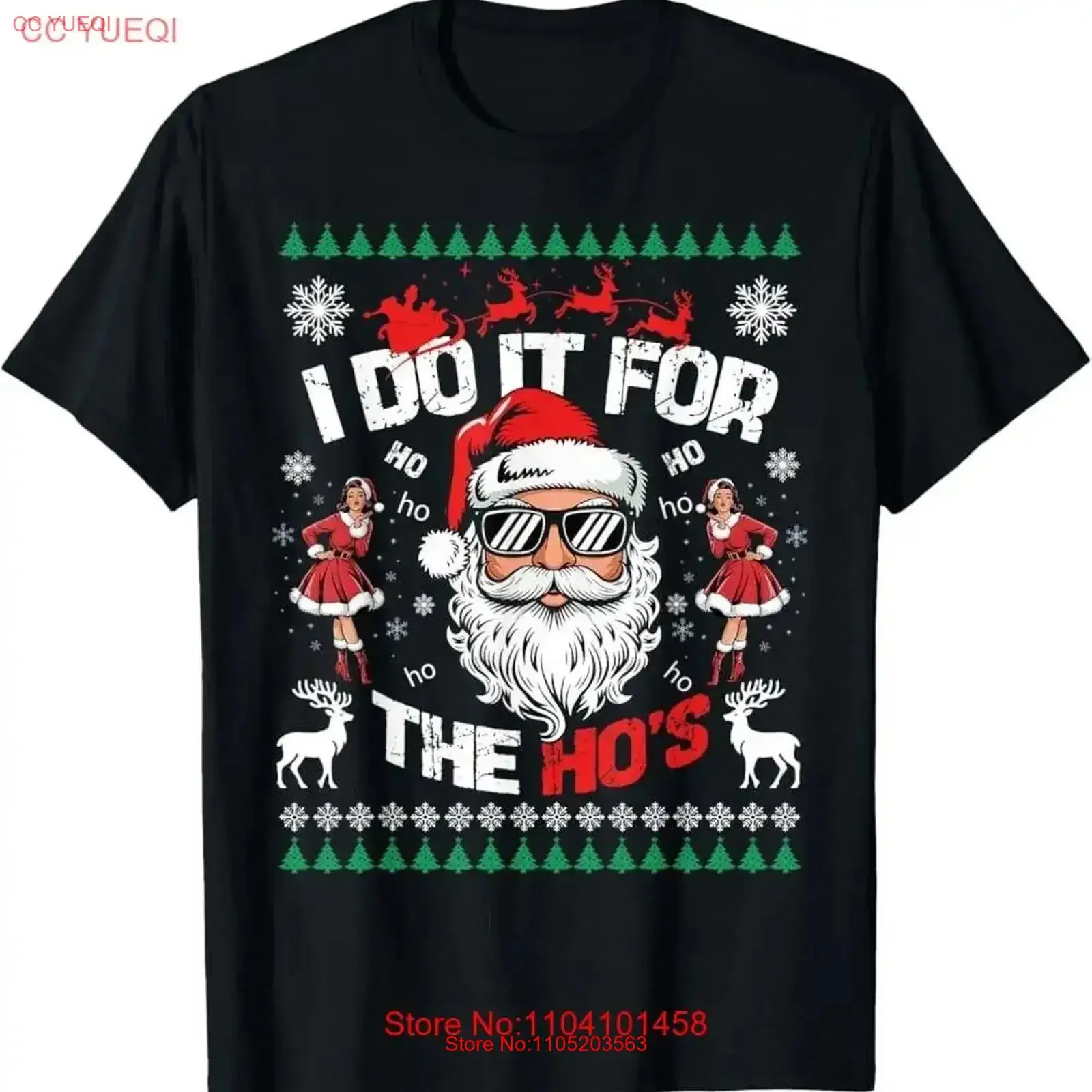 تي شيرت I Do It For The Hos مضحك لعيد الميلاد القبيح سانتا نويل تي شيرت عتيق مغسول للارتداء اليومي موضة قابلة للتنفس قليلاً #1