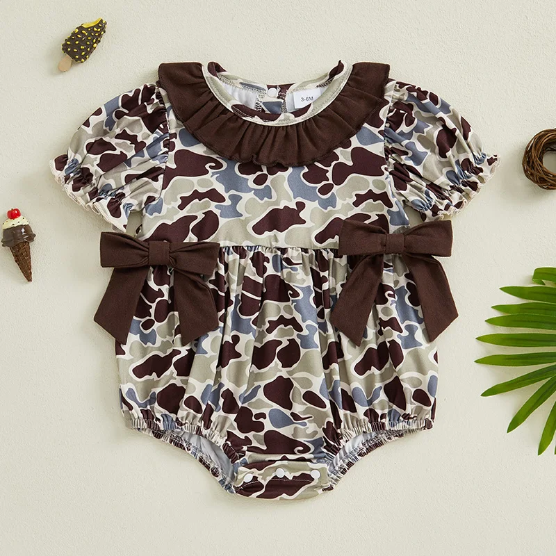 Pelele para bebé recién nacido, ropa de verano para niña, monos informales de manga corta con cuello redondo y estampado de camuflaje, mono para niño pequeño