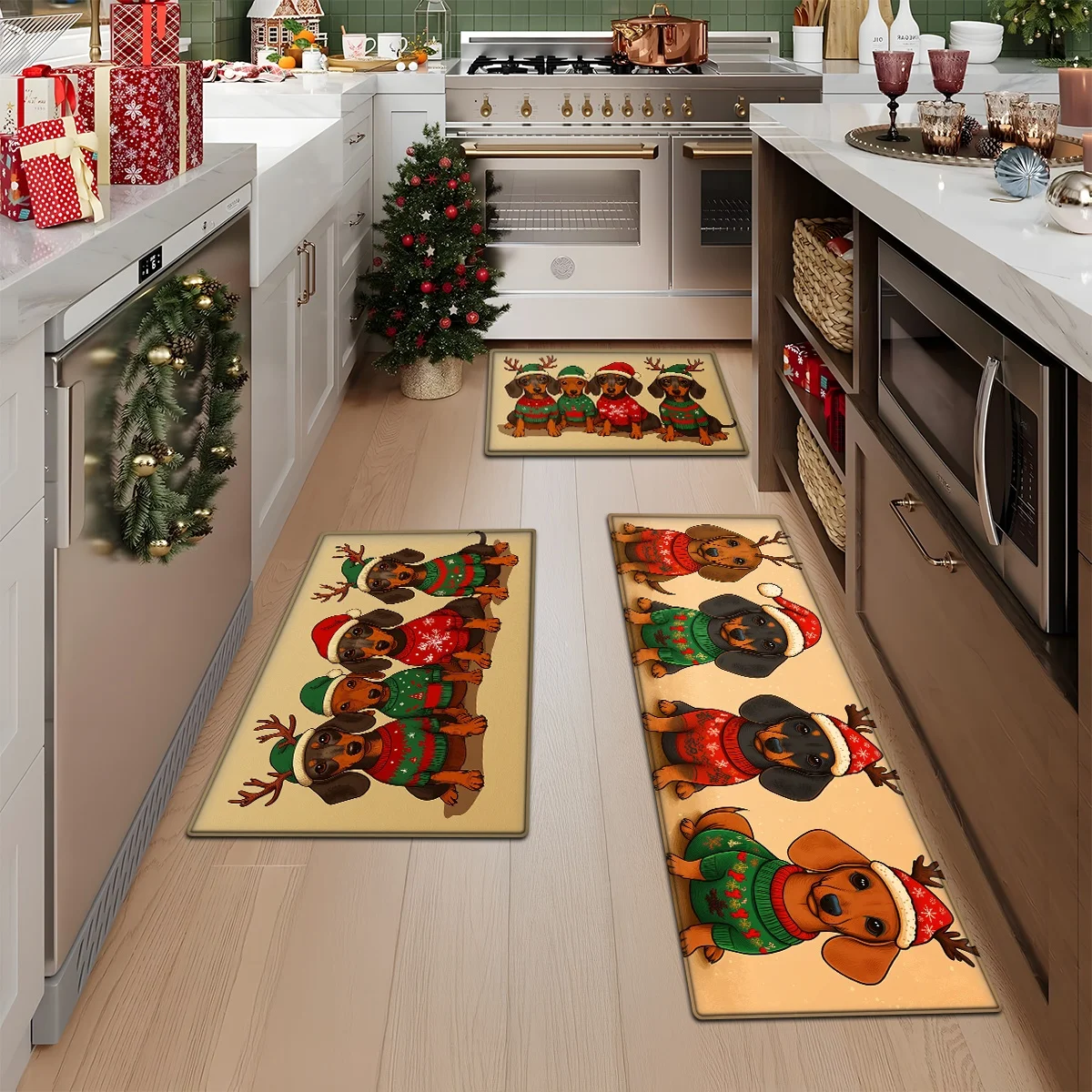 Cute Dachshund Dog Runner Rug Christmas Kitchen Mat 1/2/3pcs Doormat Non Slip Floor Carpet for Laundry Living Room Decor