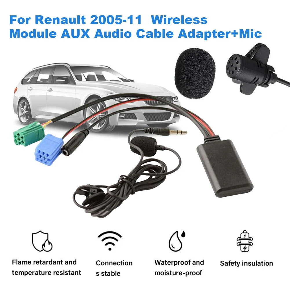 Audio MP3 Music Adapter for Renault Laguna AUX IN Car Bluetooth-Compatible Adapter Cable with MIC Radio Stereo AUX Cable Adapter
