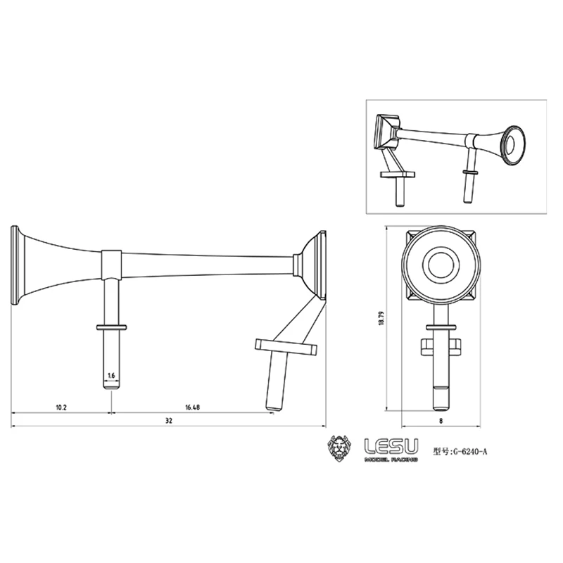 LESU 1/14 Metal Tractor Car Top Horn A For FH16 RC Tamiyaya DIY Tractor Truck Remote Control Toys Model Accessories TH15102