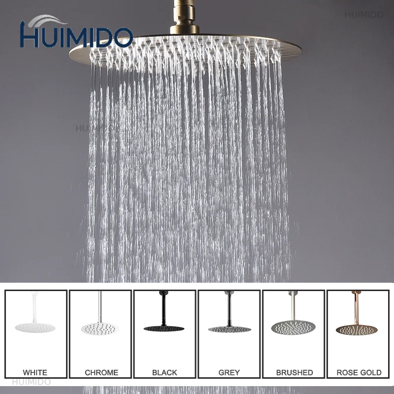 Rose Gold Rain Shower Head Ceiling 10 Inch Round Bathroom Slim Rain Shower Head with Shower Arm Faucet Accessories