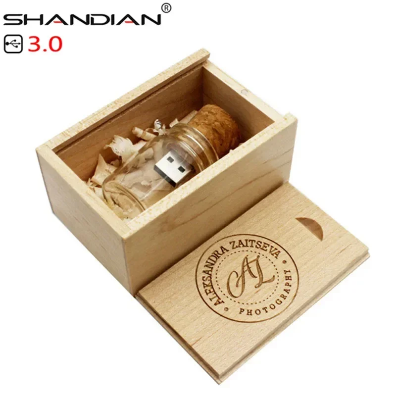 

SHANDIAN USB 3.0 new floating bottle pendrive 16GB 32GB 64GB glass wish bottles flash drive U disk wedding gift 1PCS free logo