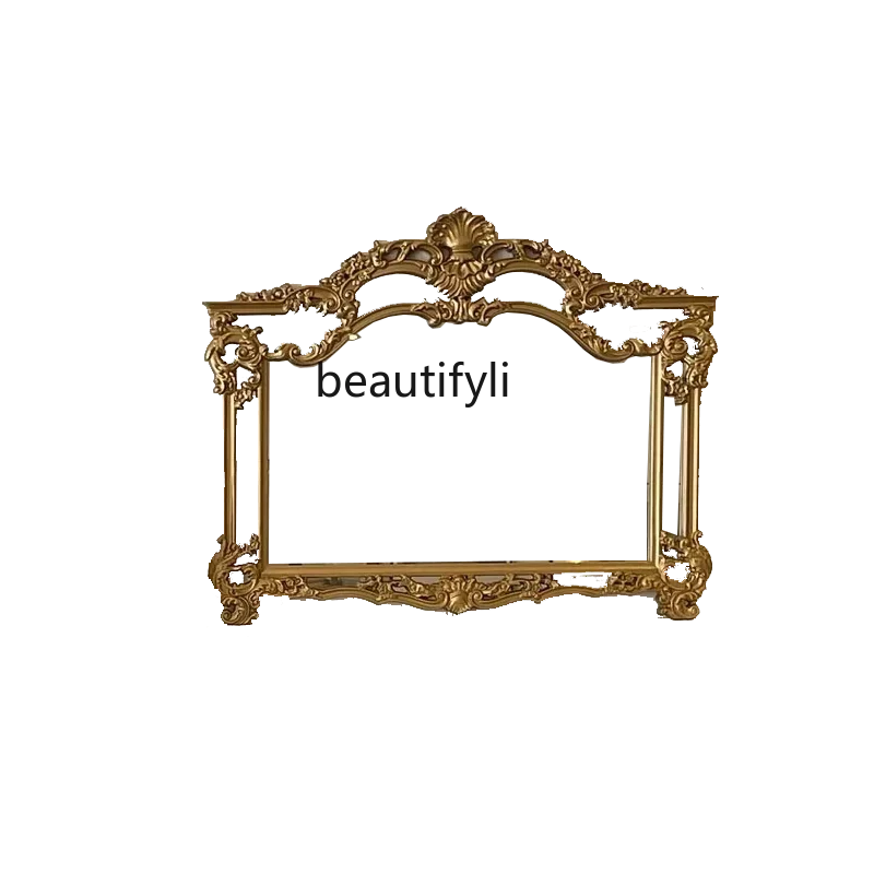 

French retro background wall dining side mirror American baroque carved art fireplace decorative mirror European makeupmirror