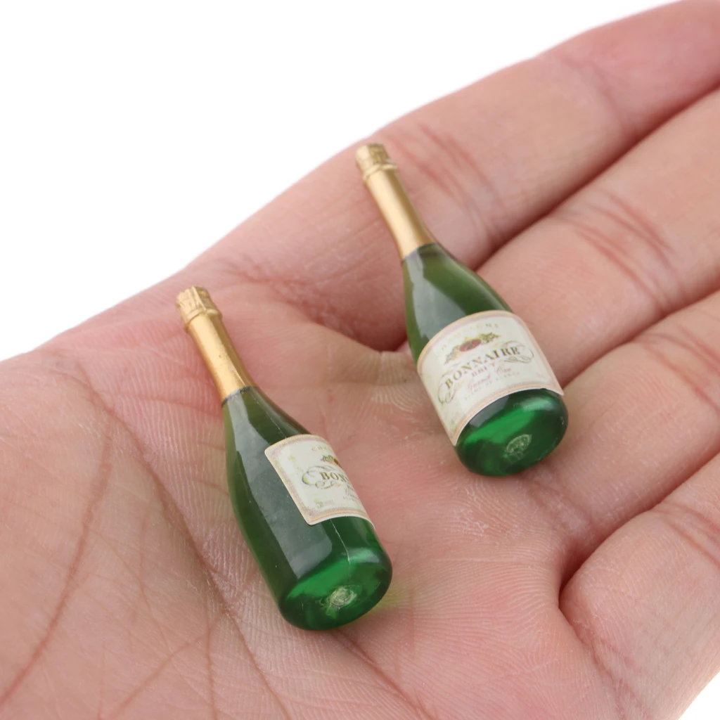 Botellas de licor en miniatura, botellas de champán, modelo para cocina de casa de muñecas 1/12, 6 unidades