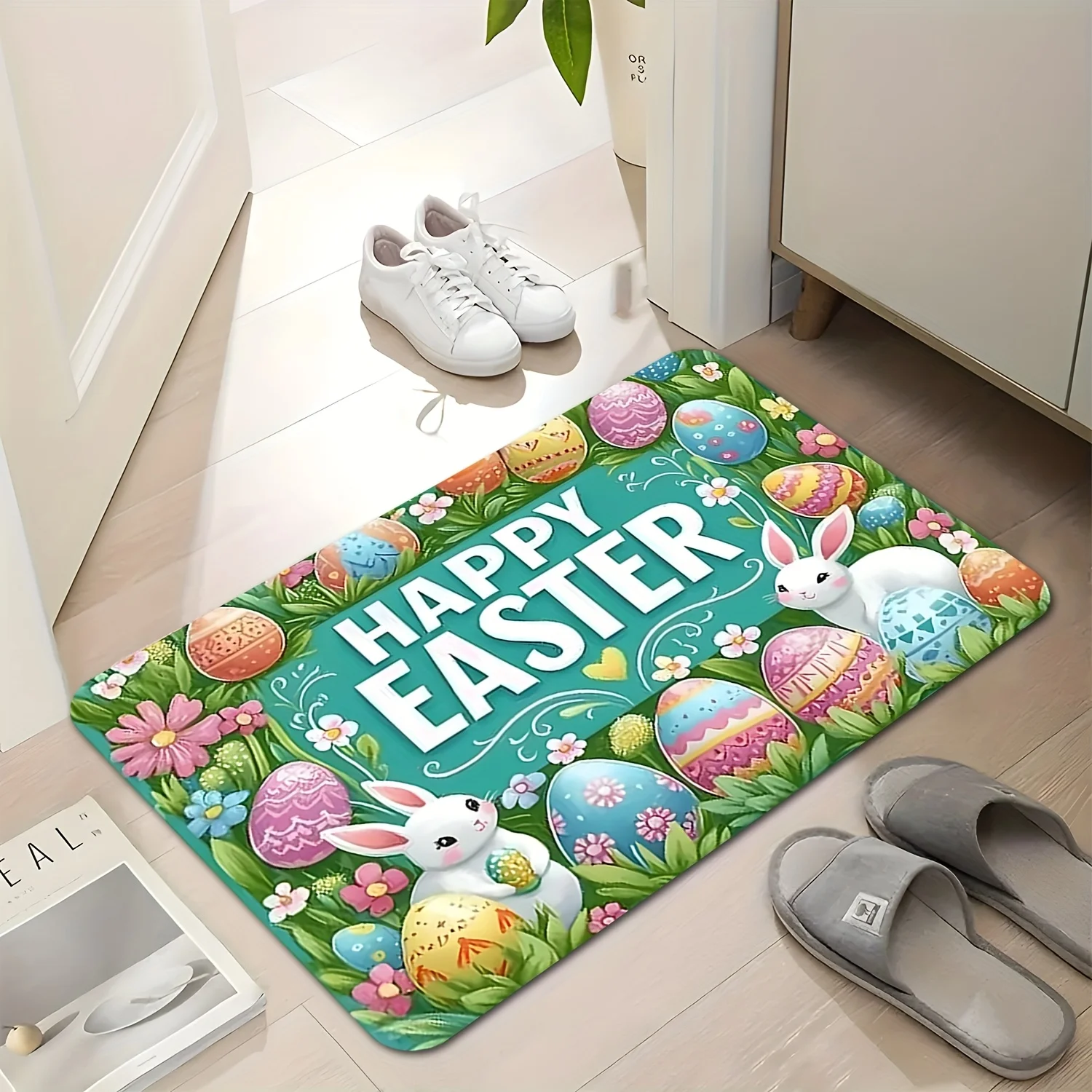 Easter Bunny Eggs Flower Entrance Doormat Home Decor Spring Anti-slip Corridor Balcony Rugs Bedroom Floormat Easter Decorations