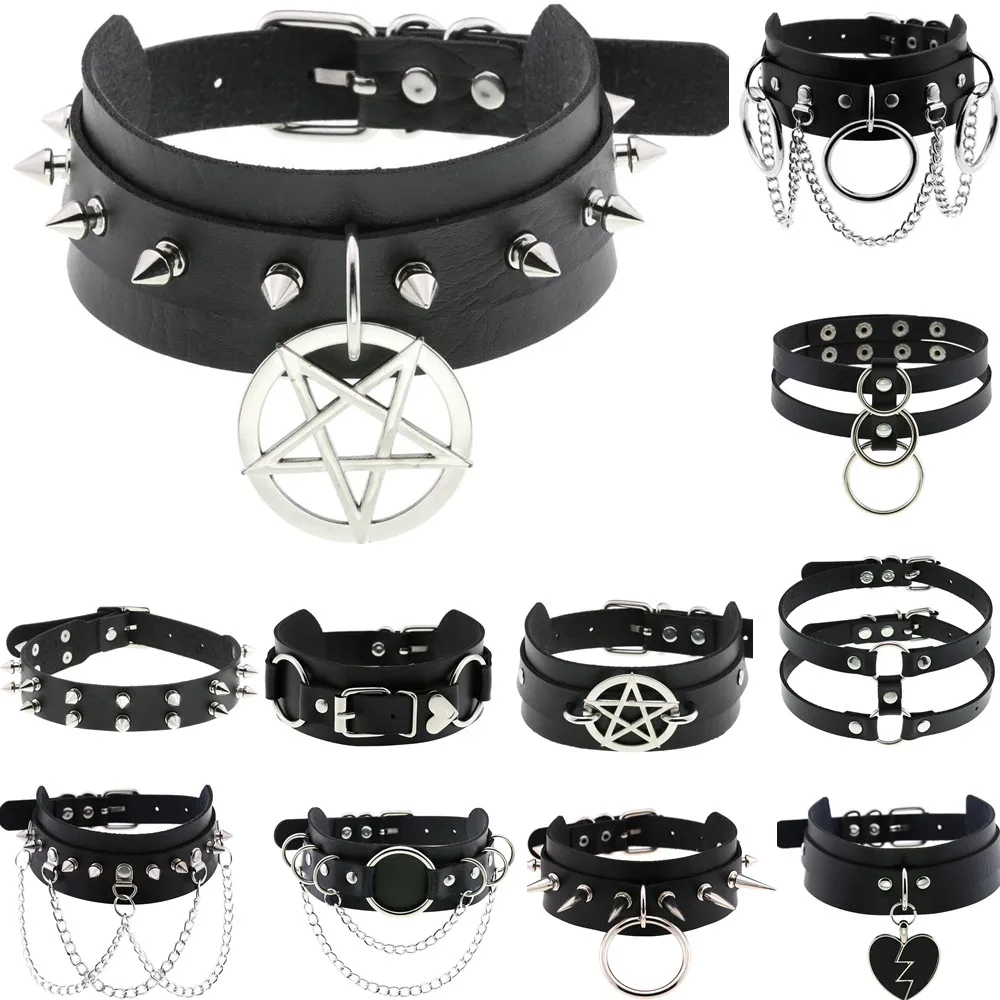 DIEZI Hip Hop Punk Black PU Leather Choker Necklace For Women Men Harajuku Gothic Sexy Bowknot Pendant Heart Necklace Jewelry