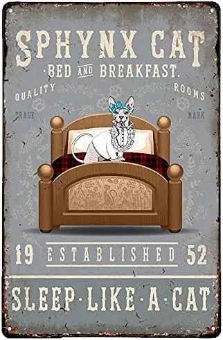 Vintage Metal Tin Sign Sphynx Cat Bed and Breakfast Sleep Like A Cat Metal Tin Signs Kitchen Iron Painting Plaque Halloween sign