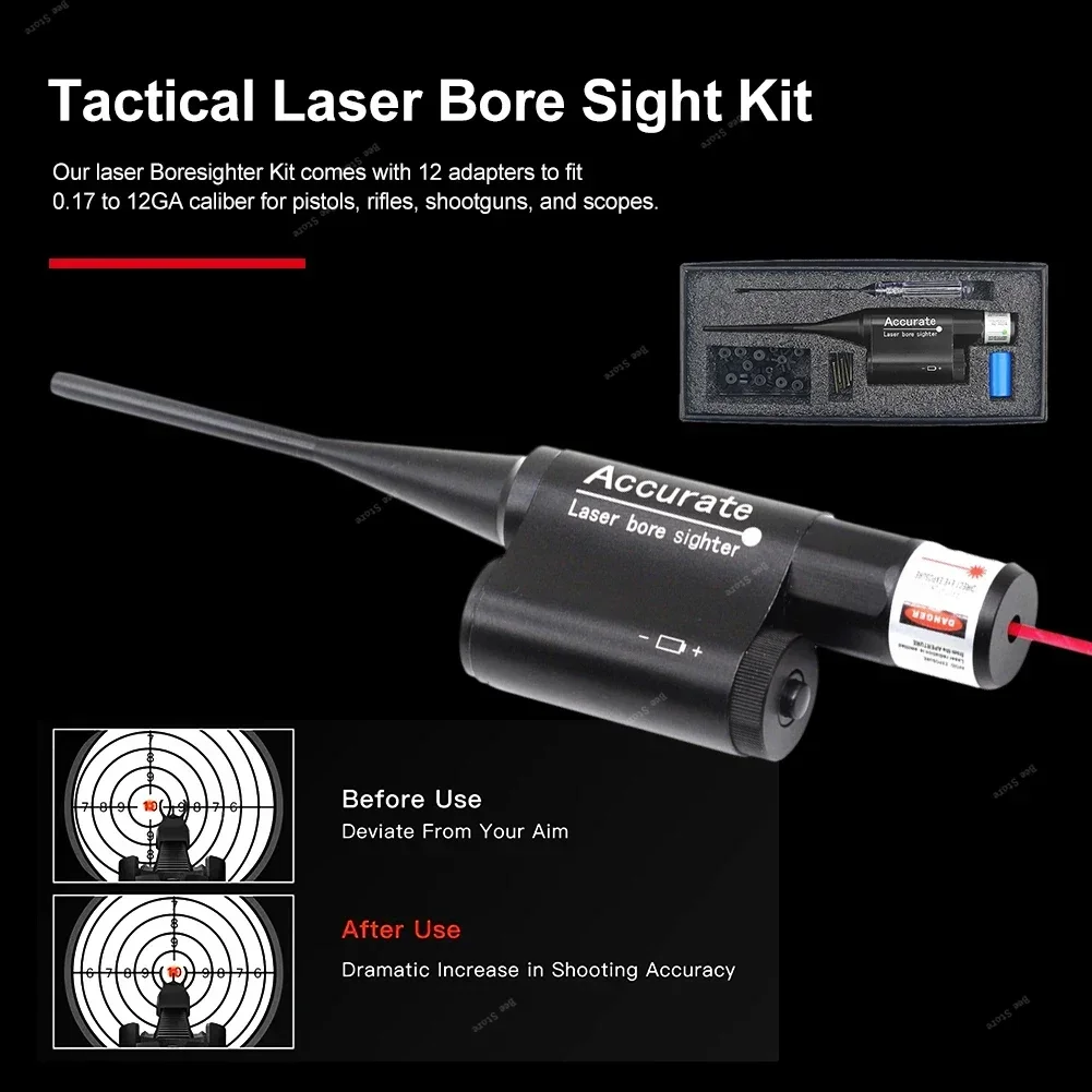 Kit de mira láser táctica para calibre.177 a 12GA, puntero de punto rojo para Rifles de caza, cañón de pistola con adaptador de 12 orificios