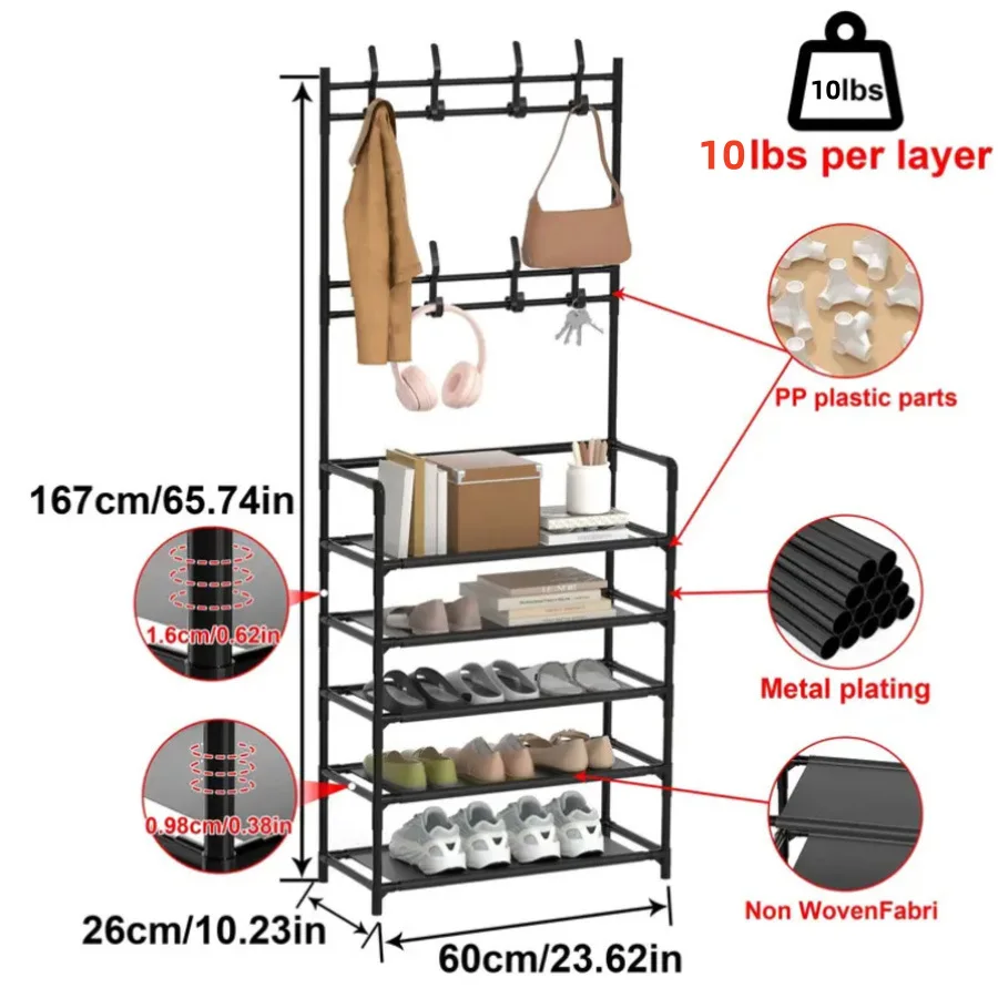 DO10  Simple shoe rack door household integrated clothes hanger multifunctional storage shoe cabinet coat rack multi-layer set