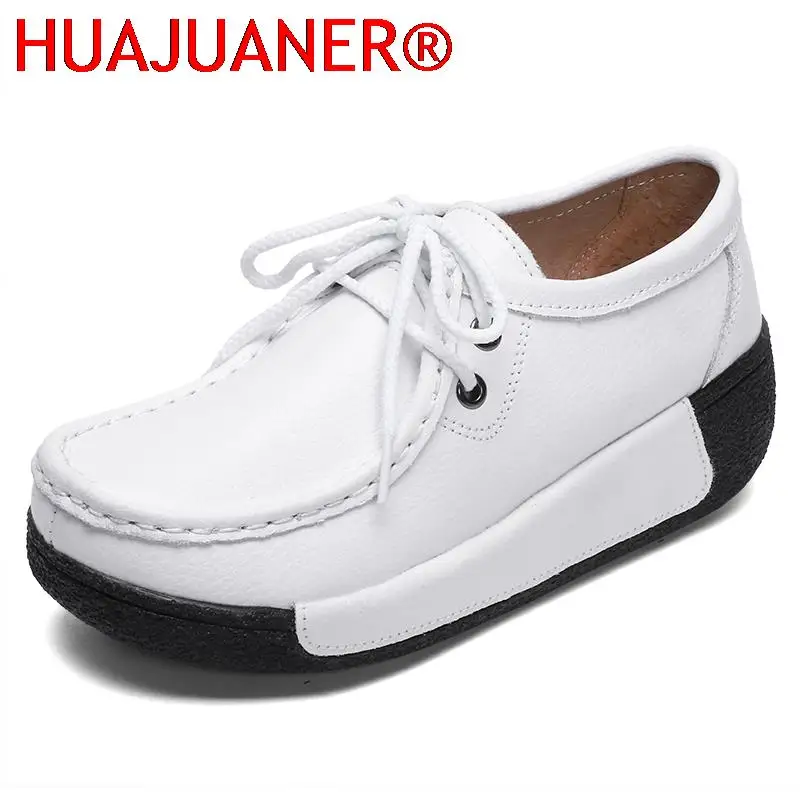 

Women Flats Comfortable Loafers Shoes Woman Breathable Leather Lace-up Sneakers Women Fashion Black Soft Casual Shoes Female