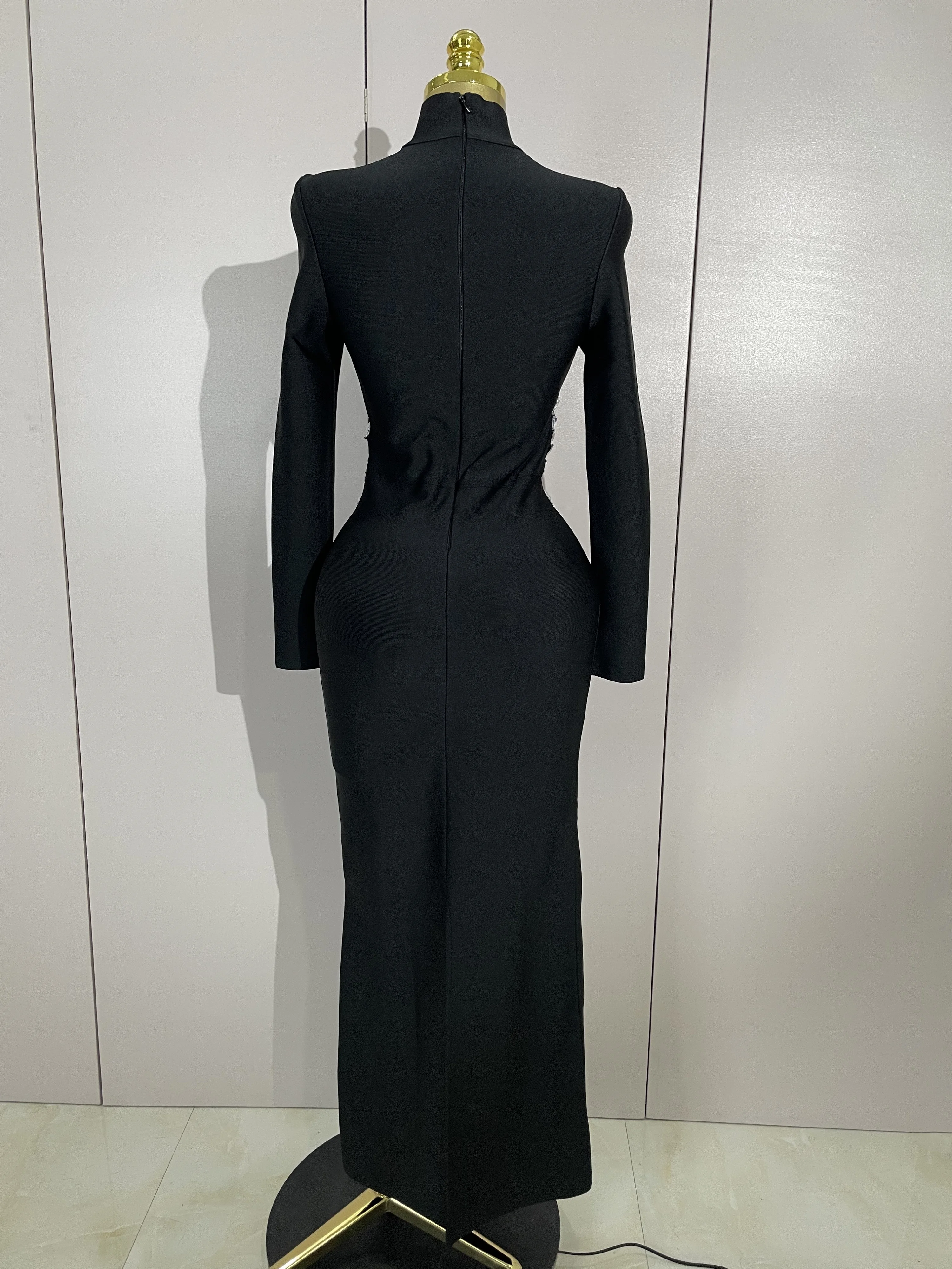 Elegante Sparkly Diamonds Lange Mouwen Bodycon Lange Bandage Jurk Vrouwen Avond Prom Luxe Verjaardagsfeestje Bruiloft Gast Jurken