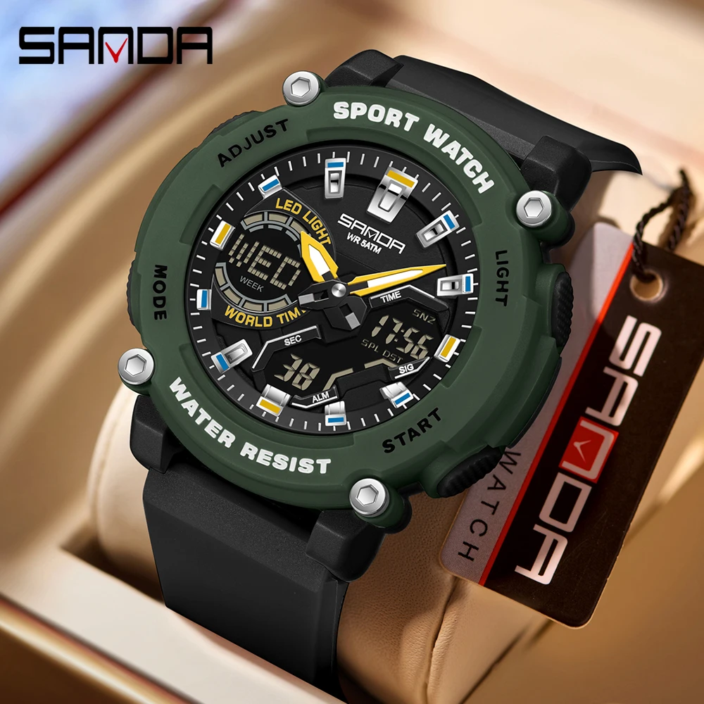 

SANDA 3374 Fashion Trend Electronic Quartz Watch Multifunctional Alarm Clock Waterproof LED Cool Male and Female Student Watches