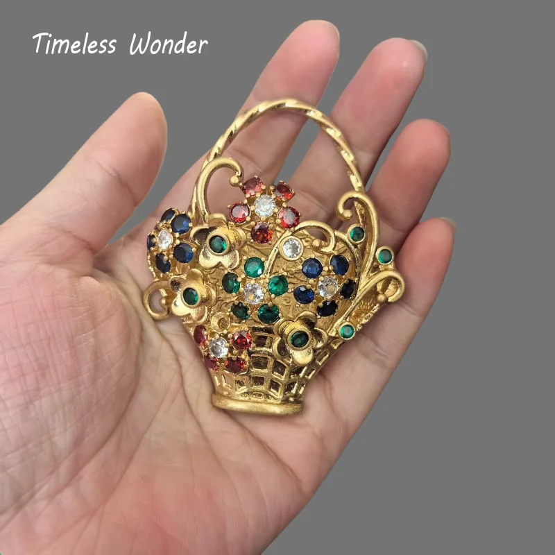 

Timeless Wonder Fancy Zircon Geo Basket Brooch Pins for Women Designer Jewelry Runway Top Vintage Gift Rare Classy Mix 5250