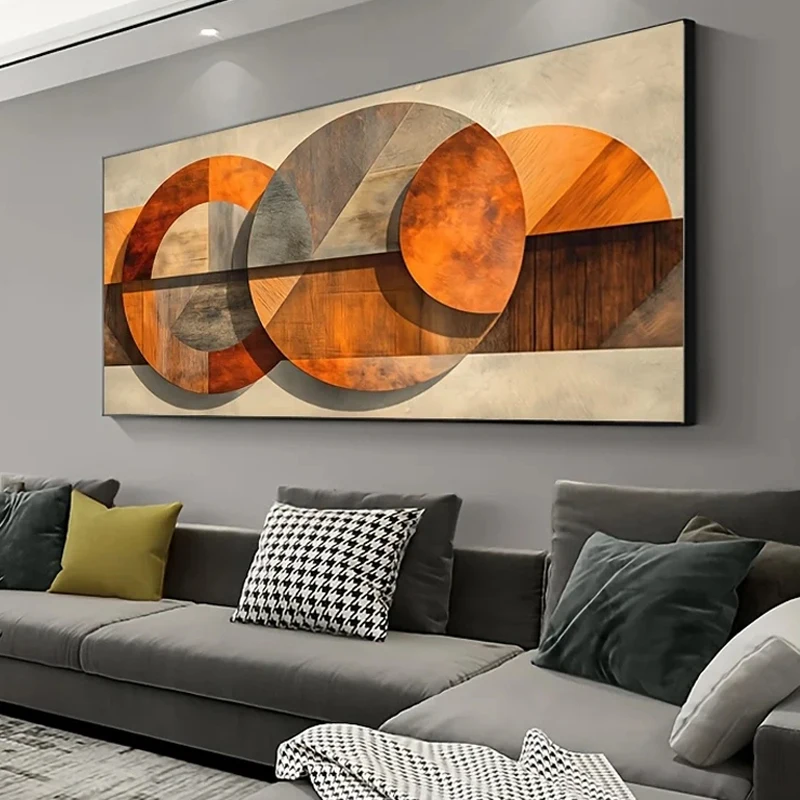 Large Abstract Geometric Diy Diamond Painting 5D Full Diamond Art Mosaic Embroidery Home Decor Retro Orange,Beige and Gray