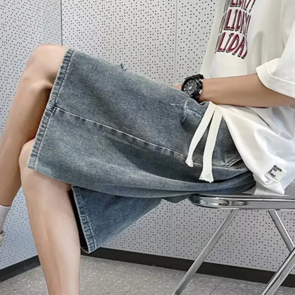 

Fashion Casual Shorts Ripped Straight Pants Vacation Black Lightweight Trendy Shorts For Men Brand New Condition