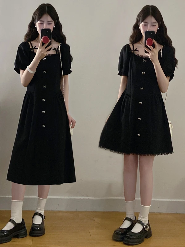 

2026 New plus Size Black Dress Women's Shoulder Bared Two-Way Wear Hide Meat Slim Hepburn Style Dress for plus Size Women