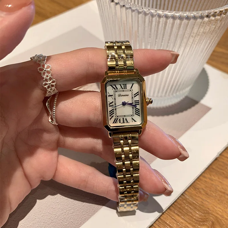 Quartz Fashion Watch, Rectangular Vintage Steel Strap Watch, Antique Watch, Unique Wristwatch, Gift For Ladies, Watch Accessory.