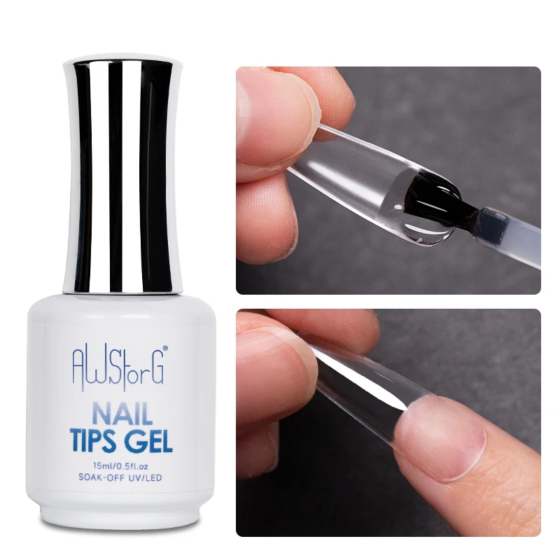 AWstorG 15ML Nail Tips Glue Gel For Falses Nail Tips Fast Extension 3 IN 1 Function Nails Art Transparent Gel Polish Soak Off UV