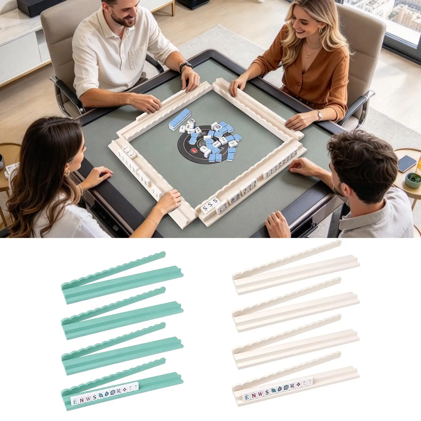 4PCS Wooden Mahjong Racks 20 Inch Built-In Pusher Game Tile Stand Durable Slip-Free Mahjong Racks for Party Family Game Night