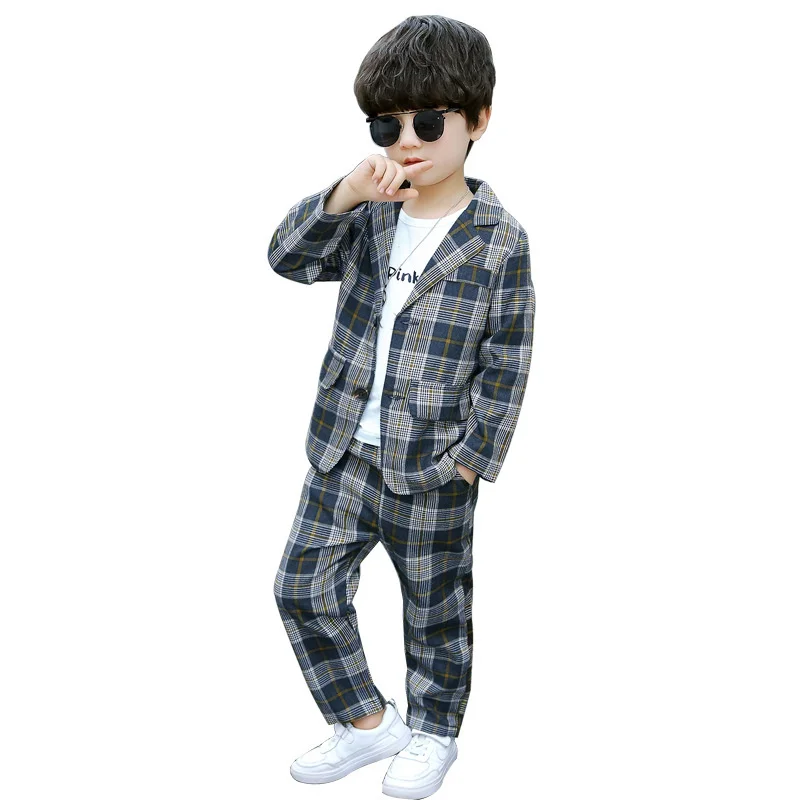 Boys Coat +Pants Kids Suits 2PCS/Set Cotton 2024 Plaid Spring Autumn Cotton Sport Suits Formal Christmas Gift Children Clothing