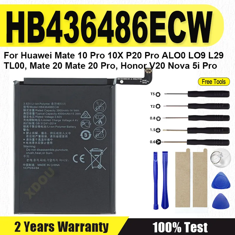 Brand-New HB436486ECW 4000mAh Battery For Huawei Mate 10 /10 Pro / Mate 20 /P20 Pro /Honor view20 Phone Bateria + Tools