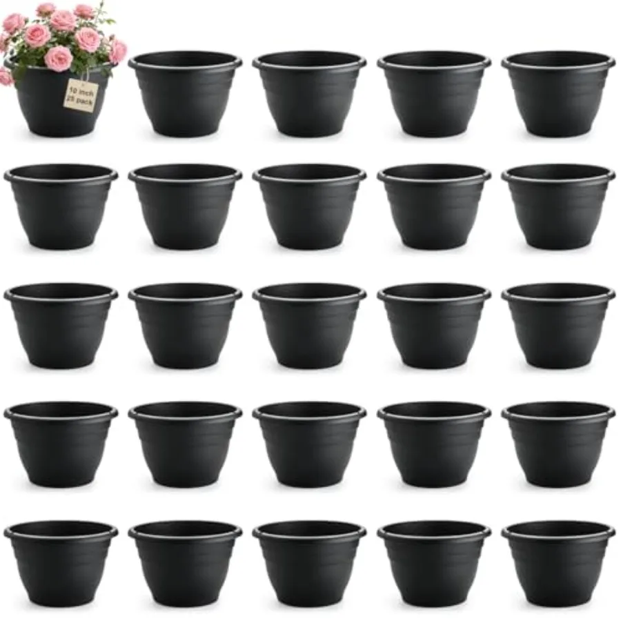 

25 Plant Pots with Drainage Holes Plastic Flower Pots for Indoor and Outdoor Plants Durable Lightweight Planters for Flowers He