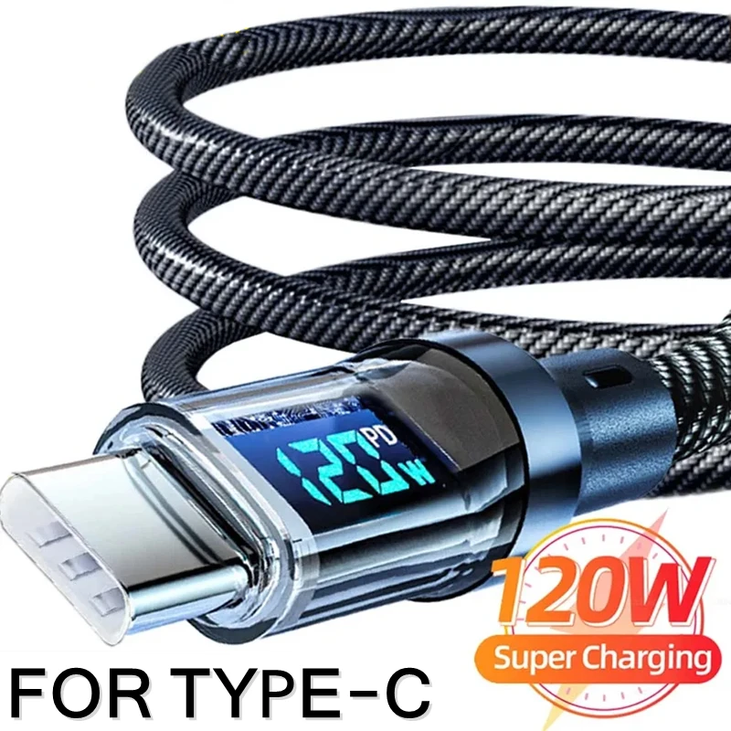 120W Digital Display PD Fast Charging USB to Type C Cable Type-C Cable Cord For Samsung HUAWEI Xiaomi Macbook iPad Data Line