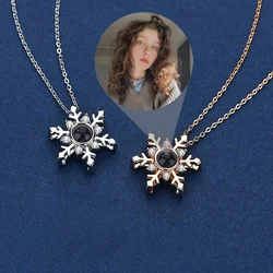 Custom Color Photo Projection Necklace Snowflake Zircon Copper Pendant Titanium Steel Chain 2025 Girlfriend Mom Romantic Gifts