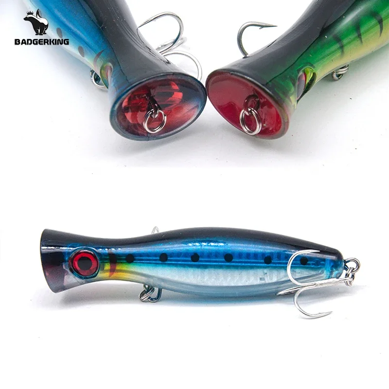 Señuelo de pesca Popper de 12cm y 43g, cebo duro poper de agua superior, carretilha para pesca en el mar, colores rosa, azul, verde, naranja, biat