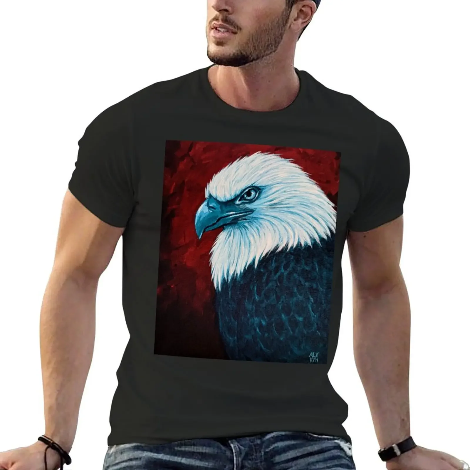 Teal Eagle Acrylic Painting T-Shirt anime clothes oversizeds mens funny t shirts