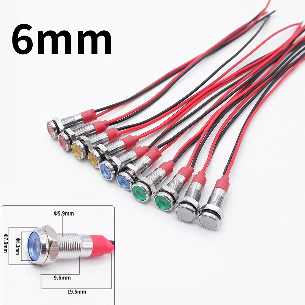 50pcs LED Metal Indicator Light Signal Lamp Light 6mm 8mm 10mm 12mm With Wire 3V 5V 6V 12V 24V 220V Red/Yellow/Blue/Green/White