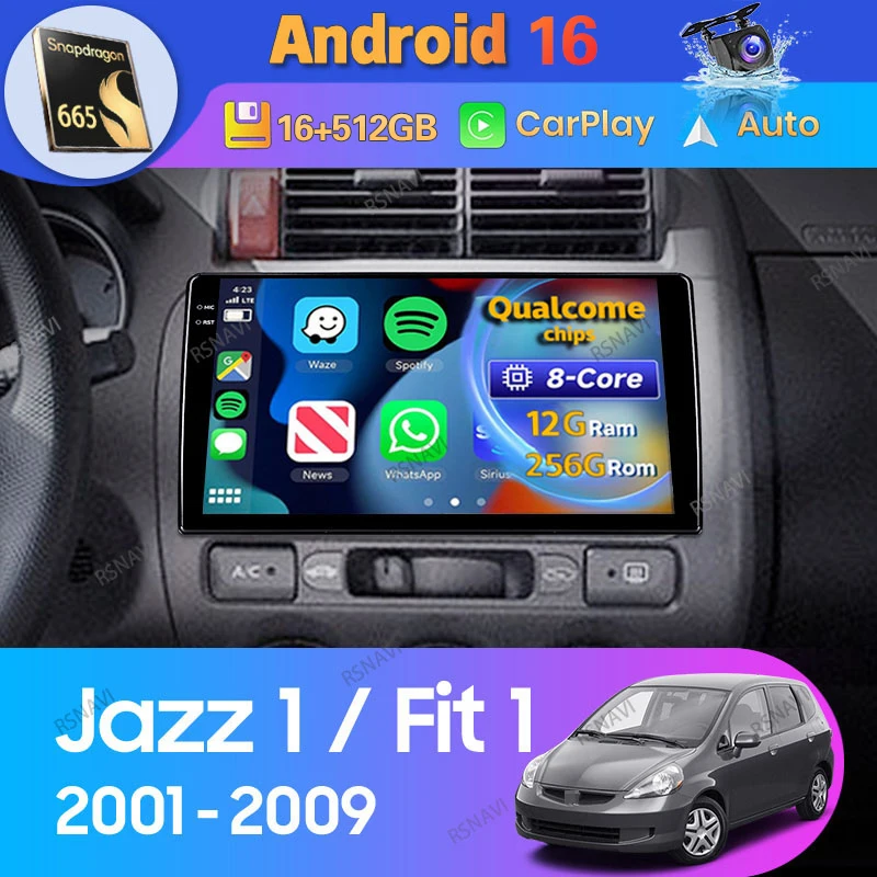 Android 16 Carplay Auto For Honda Jazz 1 GD 2001 - 2008 Fit 1 2001 - 2009 RHD Car Radio Head Unit Navigation Video Player Stereo
