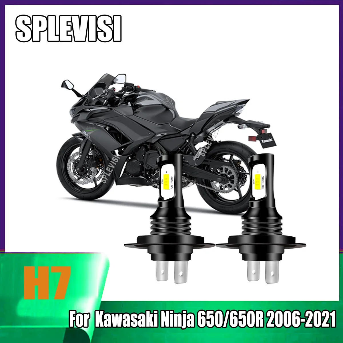 

2x H7 White LED Motorcylce Headlight Bulb 9-16v - Applicable All Year Round For Kawasaki Ninja 650/650R 2006 2007 2008 2009-2021