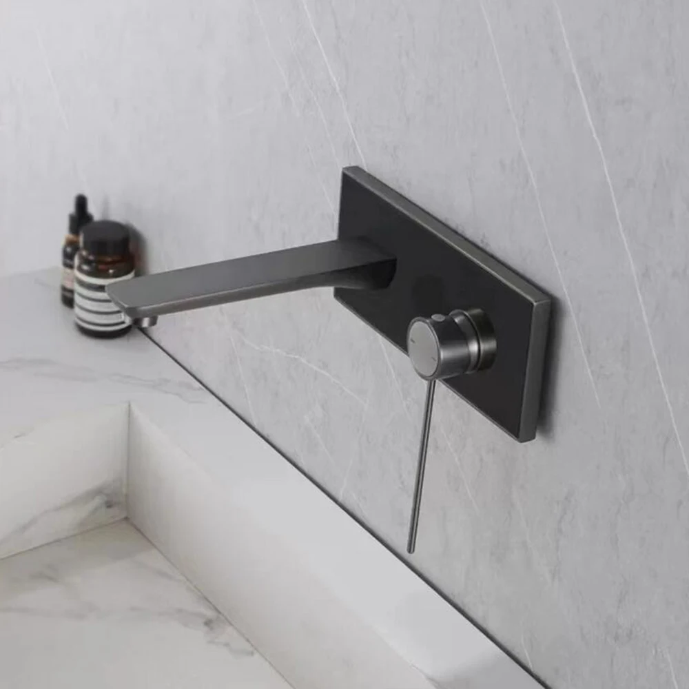 Bateria Łazienkowa Ścienna Jednouchwytowa Mosiężna w Kolorze Gun Grey Digital, Mieszacz do Umywalki