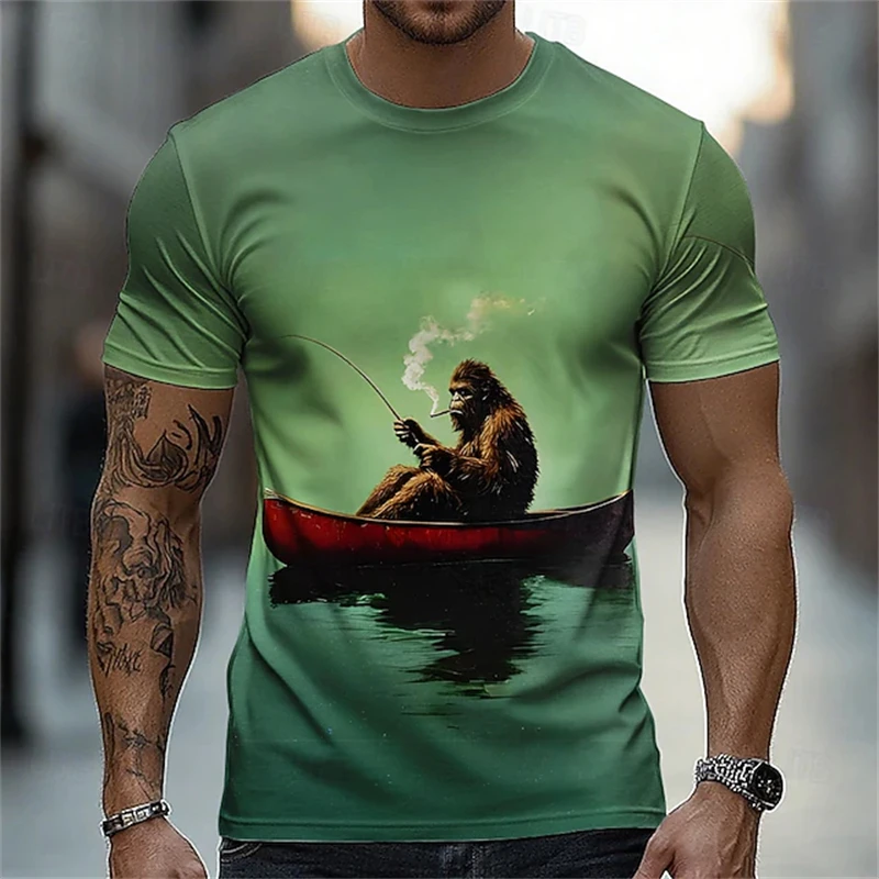 2026 New Summer 3D-Printed Men's T-Shirt Round Neck Design A Must-Have for Fishing Enthusiasts, Relaxed Fit Short Sleeve