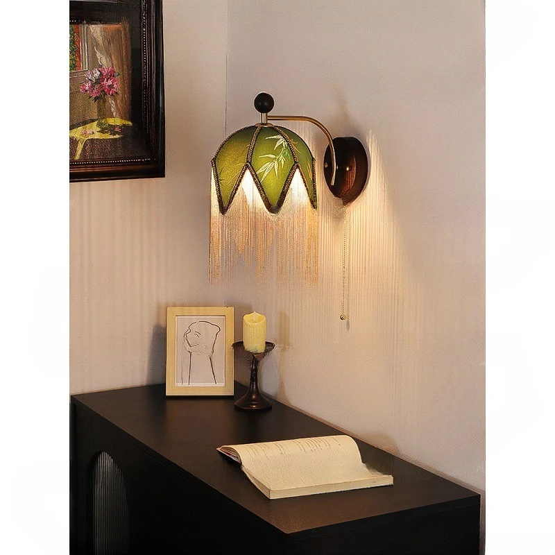 

French retro wind fringed wall lamp bedroom designer medieval creative atmosphere living room aisle stairs bedside