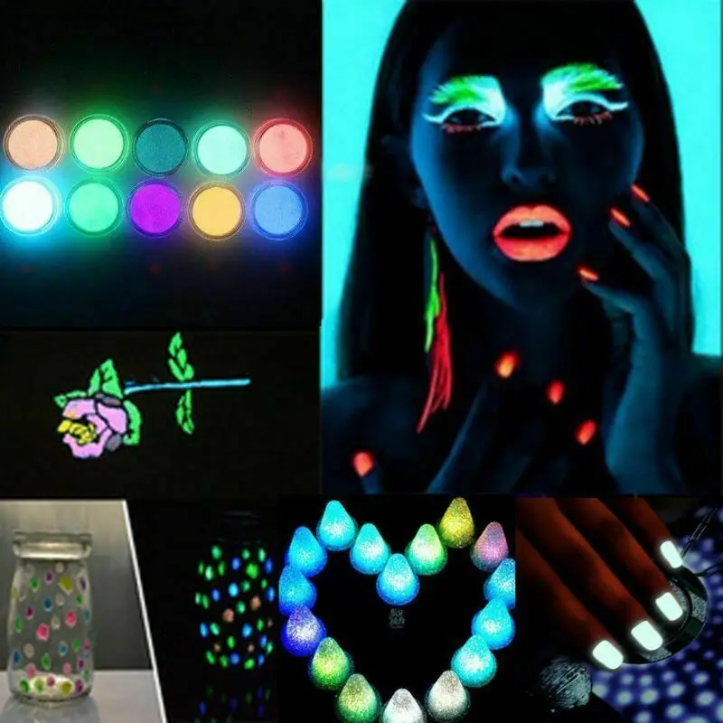 10X Colors Random Luminous Glow In Dark Pigment-Paint Nail Art Crafts Diy Making