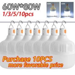 1/3/5/10PC Outdoor USB Rechargeable LED Lamp Bulbs 60W Emergency Light Hook Up Camping Fishing Portable Lantern Night Lights