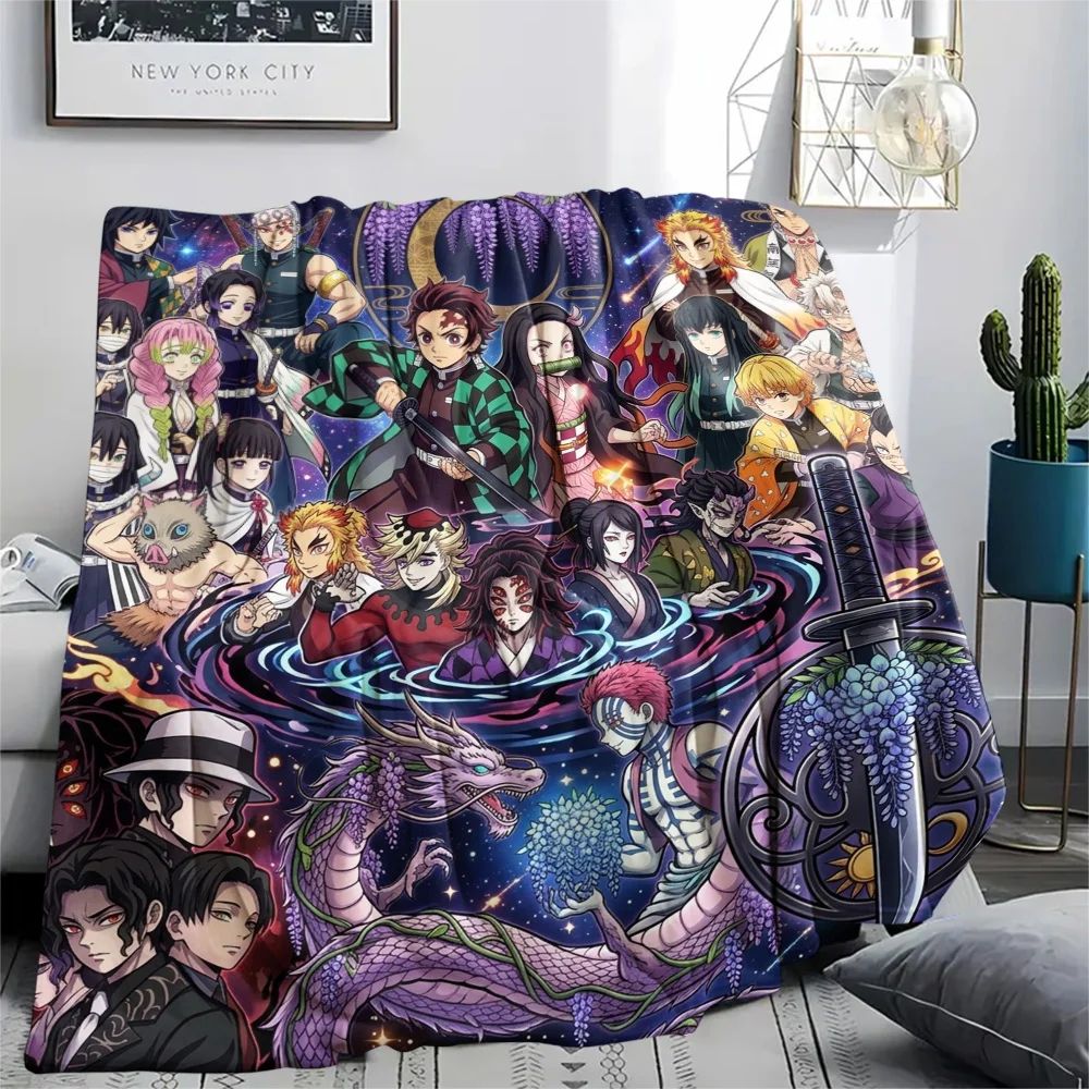 Demon Slayer Tanjiro Comfortable Print Flannel Blanket Warm Suitable for Bed Sofa Chair Home Picnic.-TING
