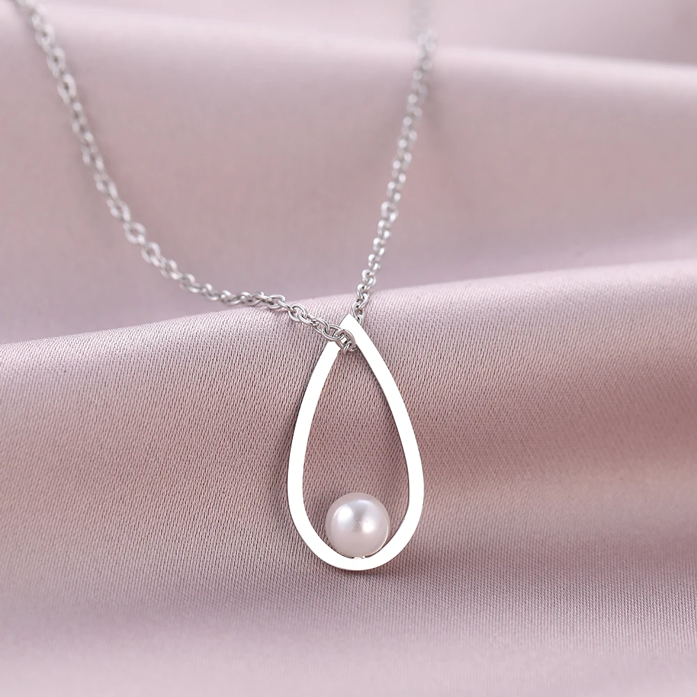 Stainless Steel Necklaces Simple Water Drop Imitation Pearl Pendants Chain Choker Fashion Necklace For Women Jewelry Party Gifts