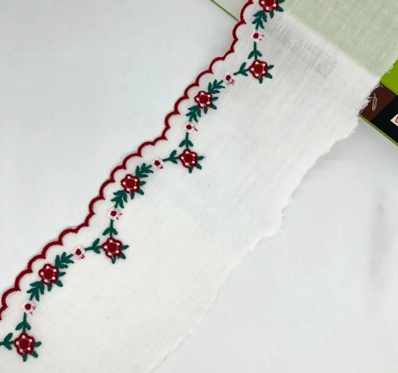 2 Meters Pretty Burgundy Green White Flowers Cotton Lace Trim Embroidered Lace Ribbon For Sewing Craft Wedding Diy