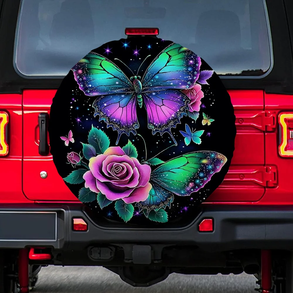 

Блестящие розы-бабочки, чехол для запасного колеса, универсальная полиэстеровая защита для колес на заказ для внедорожника, джипа