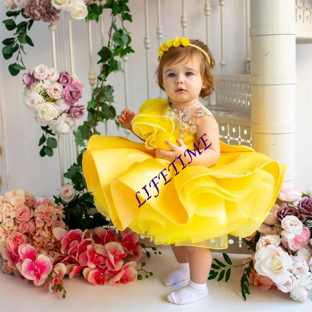 Customized Flower Girl Dress For Wedding Puffy Ruffles Green Knee Length With Bow First Communion Birthday Party Ball Gowns